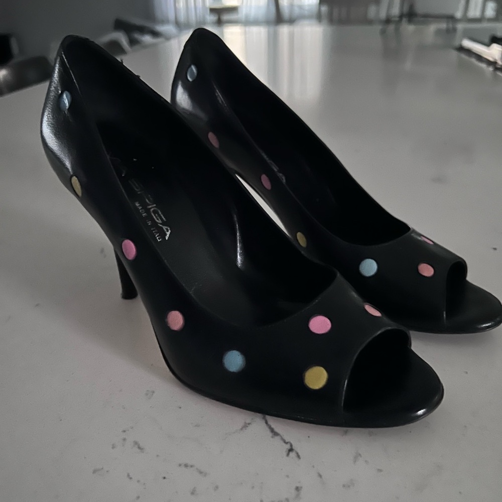 Via Spiga leather polka dot heels size 7